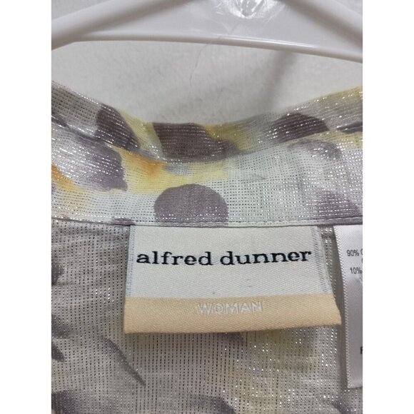 Alfred Dunner Womens Blouse size 20W Gray Yellow Metallic Animal Print Button Up - Picture 2 of 9